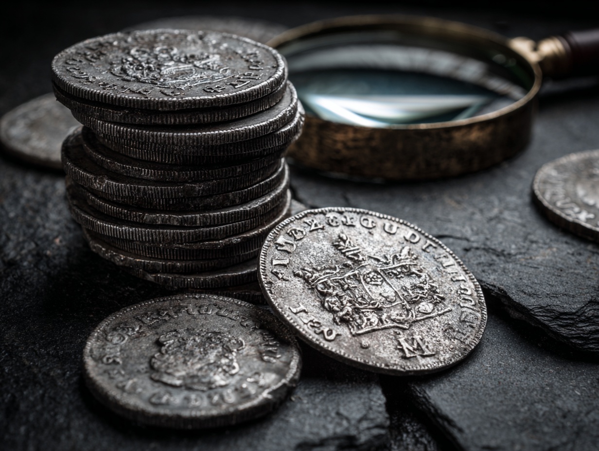 Mynt på en bordsskiva